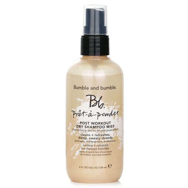 Bumble and Bumble Pret-A-Powder Post Workout Dry Shampoo Mist revitalizes hair, absorbs oil, and eliminates odors without residue.