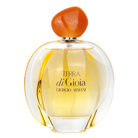 Giorgio Armani Terra Di Gioia Eau De Parfum Spray 100ml featuring fresh pear, mandarin, and warm amberwood notes for modern women.