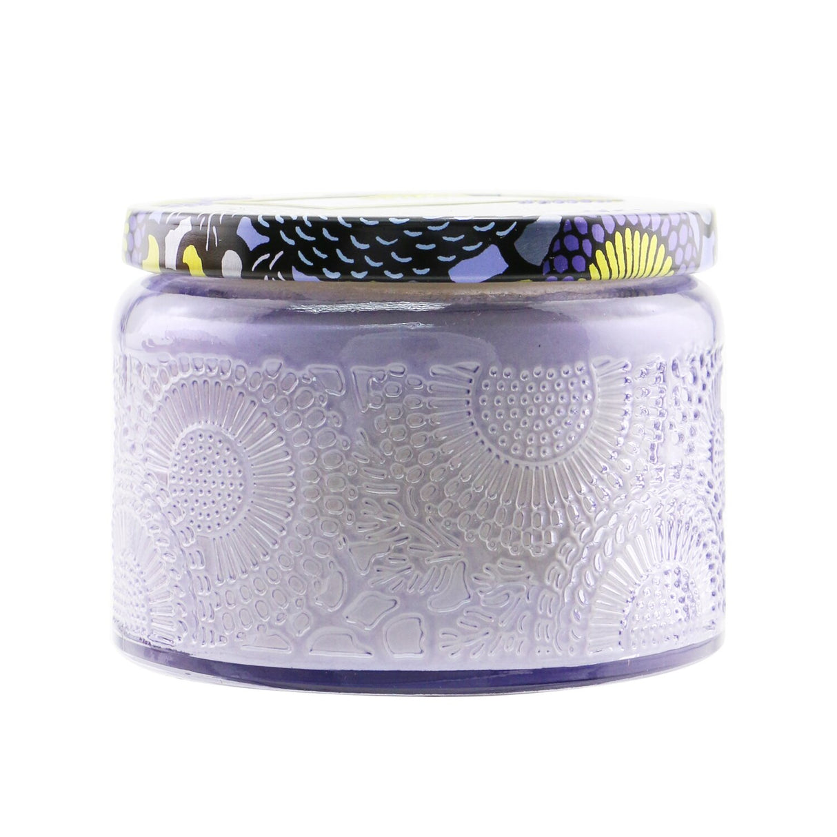 Mini Voluspa Apple Blue Clover candle in ornate jar, filled with a crisp apple and blue clover fragrance, burns for 25 hours.
