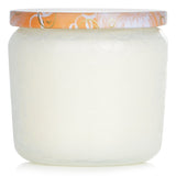 Voluspa Petite Jar Candle in Italian Bellini, sweet peach and champagne scent, elegant glass container, eco-friendly, 35-hour burn.