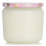 Voluspa Petite Jar Candle in Saijo Persimmon, featuring a coconut wax blend and elegant glass container for cozy ambiance.