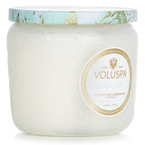 Voluspa Laguna Petite Jar Candle in embossed glass, eco-friendly blend, 35-hour burn, refreshing ocean breeze scent.