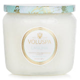 Voluspa Petite Jar Candle in Laguna: eco-friendly coconut wax, 35-hour burn, elegant embossed glass, soothing beach scent.