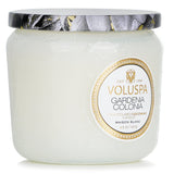 Voluspa's Gardenia Colonia petite jar candle in elegant glass, offering a 35-hour burn of enchanting floral fragrance.