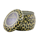 Mini Voluspa tin candle in Freesia Clementine, featuring elegant design and a 25-hour coconut wax blend burn time.