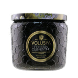 Voluspa Petite Jar Candle in Freesia Clementine, featuring a floral-citrus scent in a decorative glass container.