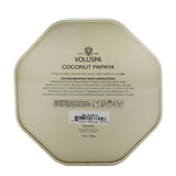 Elegant Voluspa 3 Wick Octagon Tin Candle in Coconut Papaya, featuring a luxurious scent and 40-hour burn time, ideal for ambiance.