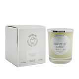Elegant glass candle with comforting vanilla scent, crafted from natural wax and essences, burns for up to 50 hours.