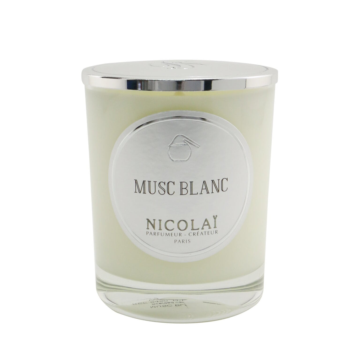 Elegant Nicolai Scented Candle in Musc Blanc, 190g, with natural wax and a warm fragrance for a calming ambiance.