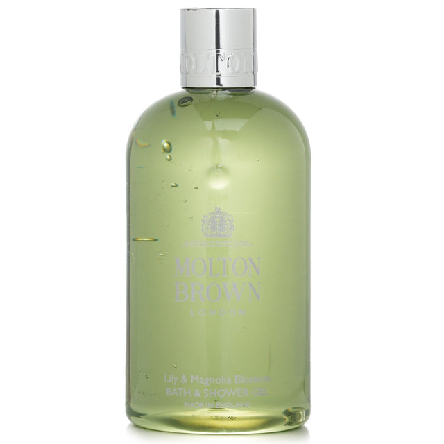 Vegan Lily & Magnolia Blossom bath gel in 300ml, gently cleanses and nourishes with floral notes and sandalwood.