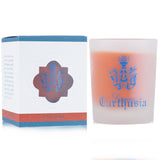 Luxurious Carthusia Corallium scented candle in a sandblasted glass holder, handcrafted in Italy, burns for 20 hours.