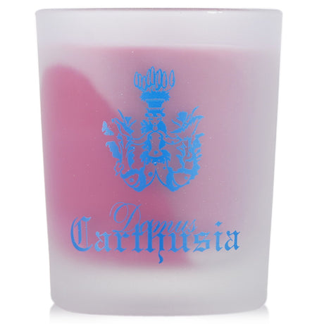 Elegant Carthusia scented candle in sandblasted glass, Frutto di Bacco fragrance, 70g, 20-hour burn time, crafted in Italy.