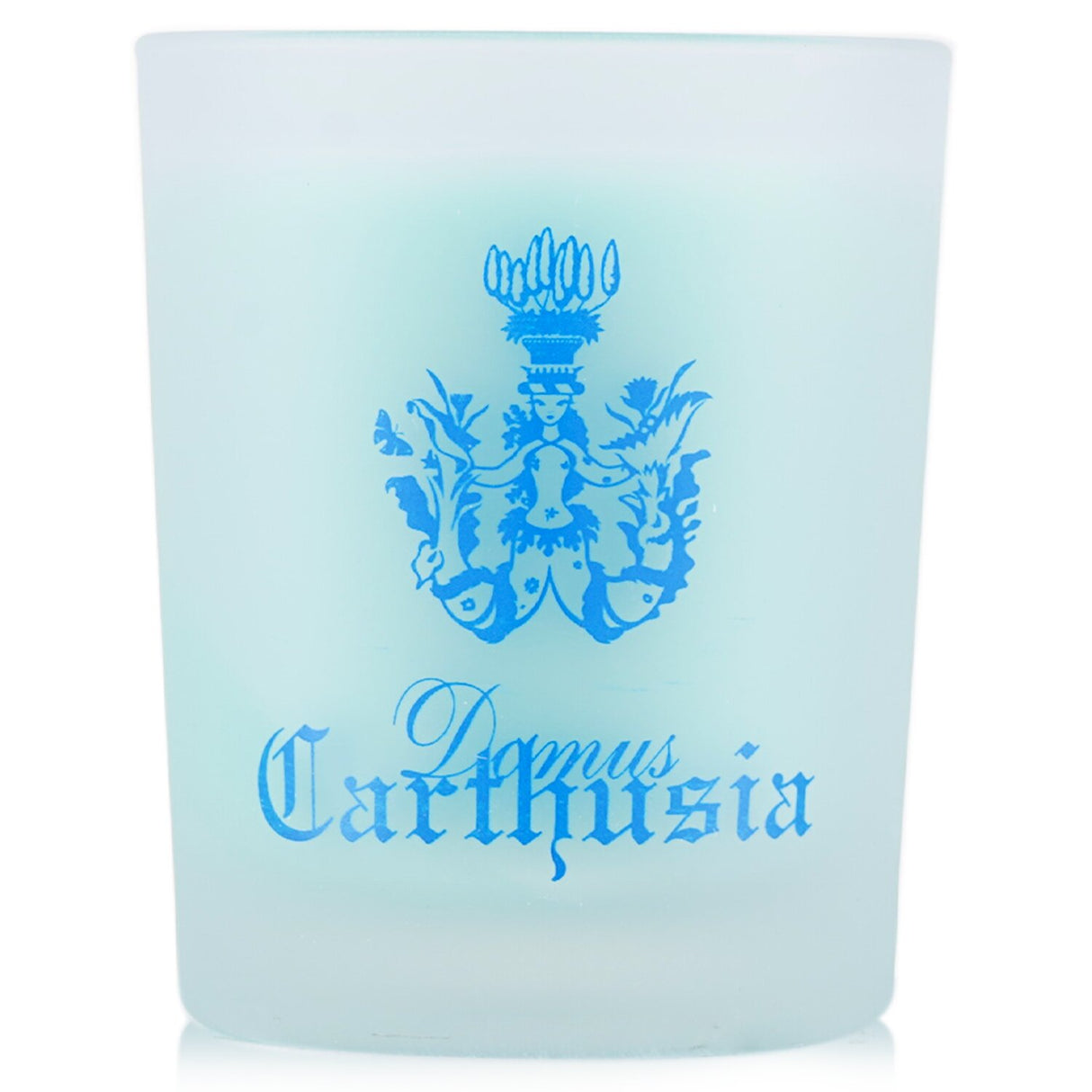 Elegant Carthusia scented candle in a sandblasted glass holder, offering a luxurious Mediterranean fragrance for 20 hours.