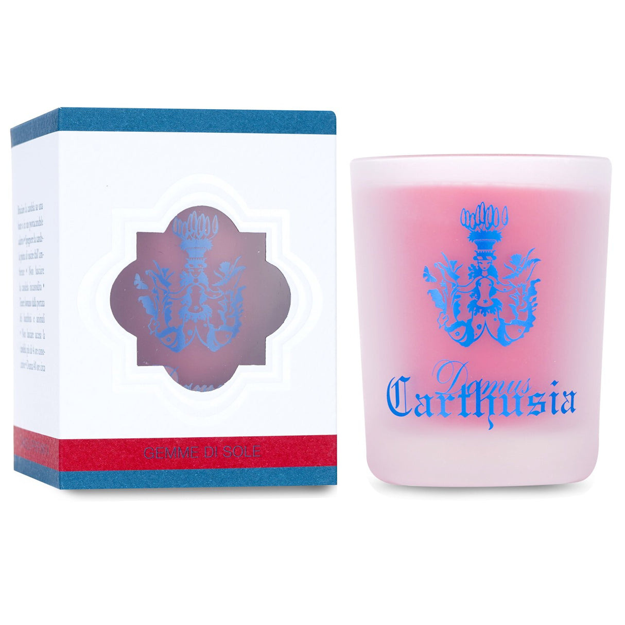 Carthusia Gemme di Sole scented candle in elegant sandblasted glass, offering a luxurious fragrance and up to 50 hours of burn time.