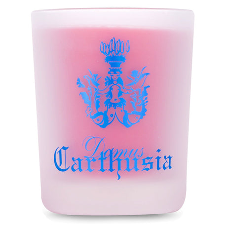 Elegant Carthusia scented candle in sandblasted glass, Gemme di Sole, offering 50-hour burn time and captivating aroma.