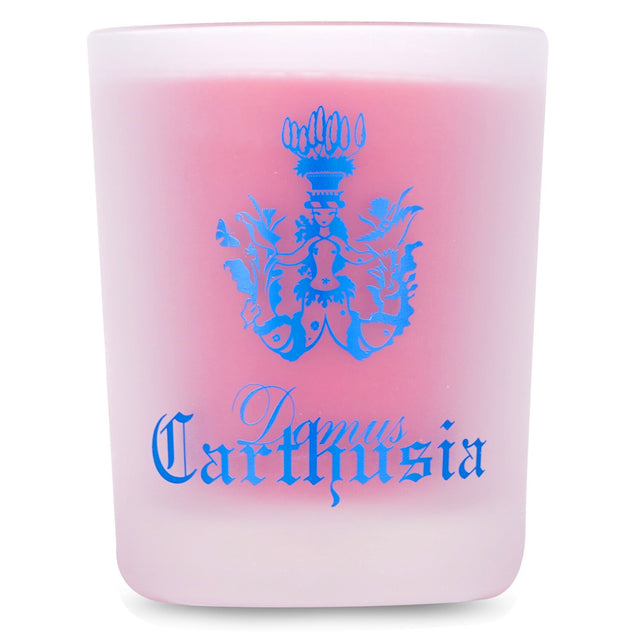 Elegant Carthusia scented candle in sandblasted glass, Gemme di Sole, offering 50-hour burn time and captivating aroma.