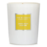 Max Benjamin Lemongrass & Ginger Candle in elegant glass jar, natural soy wax, burns 40 hours, uplifting fruity scent.
