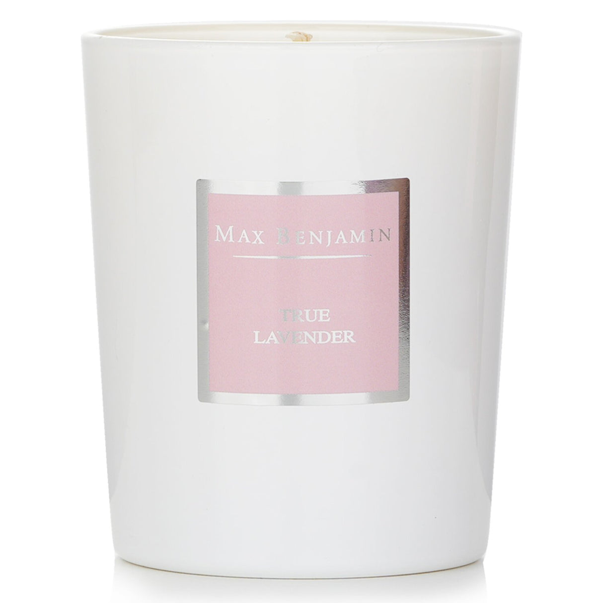Max Benjamin True Lavender Candle in glass case, 190g, features natural soy wax and a soothing lavender scent for relaxation.