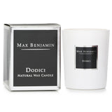 Max Benjamin Dodici Candle in glass, 190g, with fruity scent, natural soy wax, and cotton wick, burns up to 40 hours.