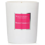 Max Benjamin Rose & Champagne Candle in a glass holder, made from natural soy wax for a luxurious fruity aroma.