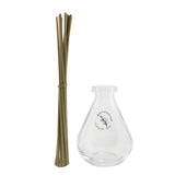 Droplet-shaped glass diffuser from L'Occitane enhances home fragrance with elegant design and soothing aroma.