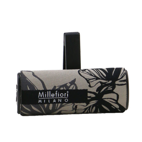 Millefiori Vanilla & Wood car air freshener, stylish design with clip, delivers lasting natural fragrance for your vehicle.