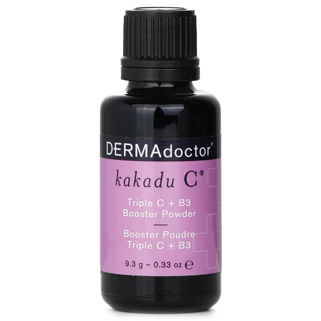 DERMAdoctor Kakadu C Triple C + B3 Booster Powder in a 9.3g jar, designed to enhance skincare with Vitamin C and Niacinamide.