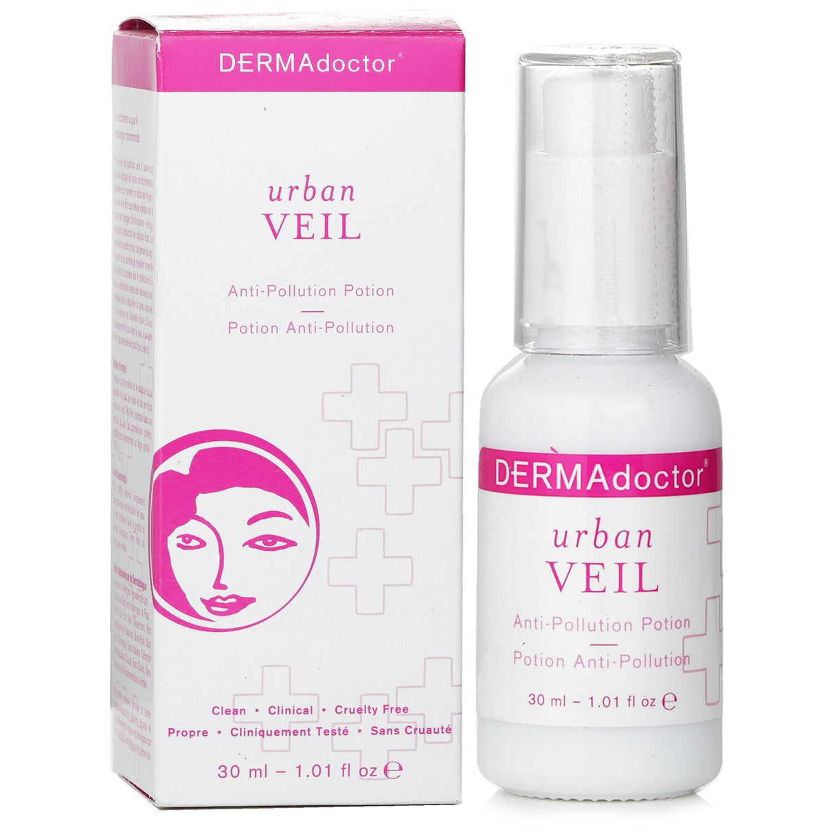 Silky purple anti-pollution lotion in a 30ml bottle, combats environmental pollutants for firmer, radiant skin.