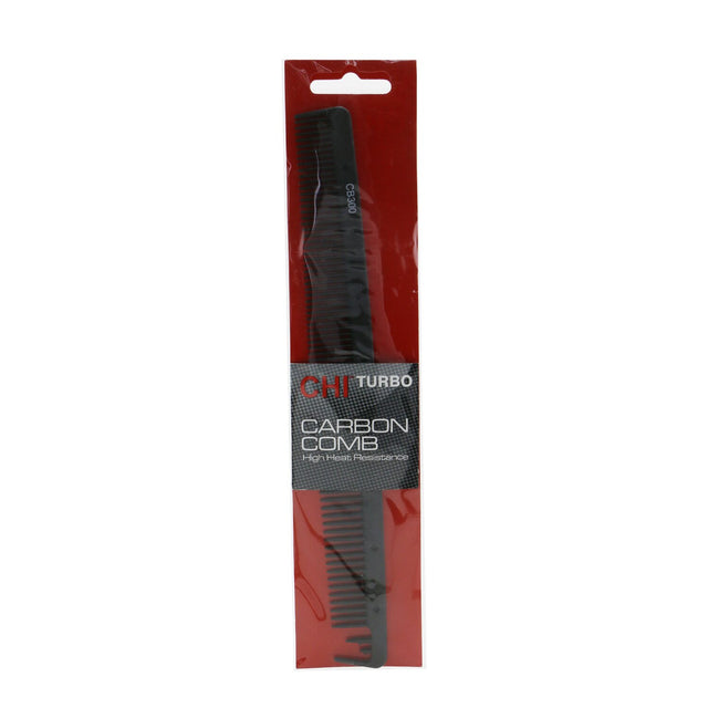 CHI Turbo Carbon Dual Comb CB300, a lightweight, static-free styling tool with rounded teeth for gentle detangling.