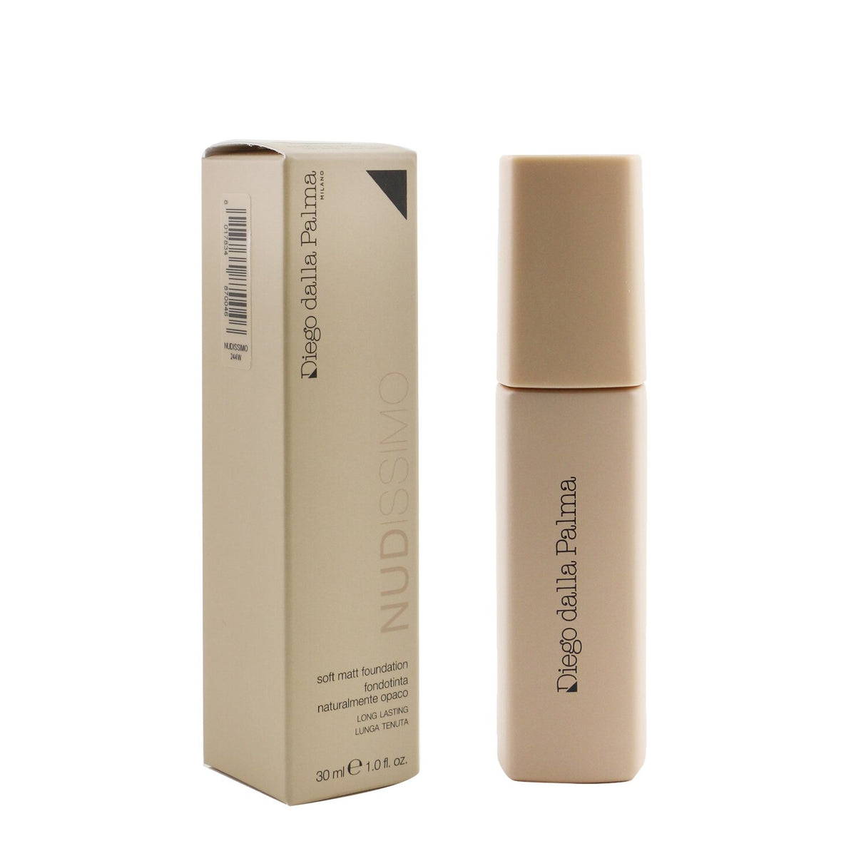 Diego Dalla Palma Milano Nudissimo Soft Matt Foundation #244W (Sand) in 30ml offers a lightweight, oil-free formula for a flawless, matte finish.