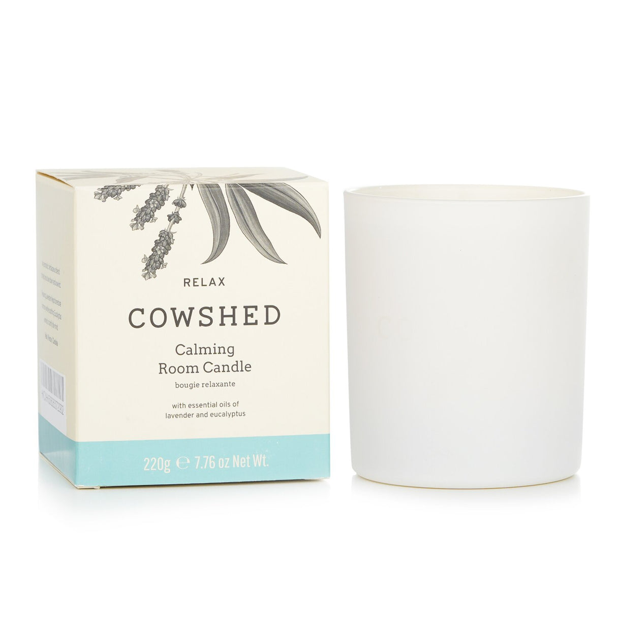 Cowshed Relax Candle in 220g, infused with chamomile and eucalyptus for a calming aroma and clean, long-lasting burn.