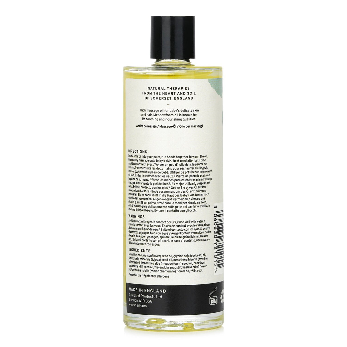 Cowshed Baby Rich Massage Oil in a 100ml bottle, enriched with Lavender and Chamomile for soothing baby skin.