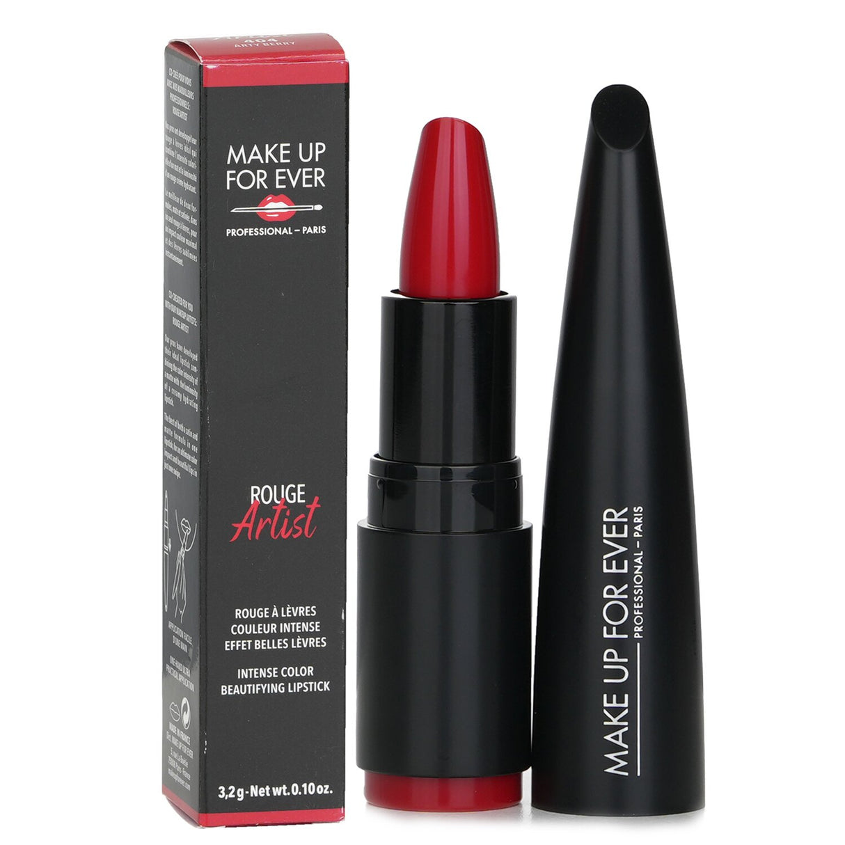 Ultra-pigmented #404 Arty lipstick by Make Up For Ever offers a silky matte finish, all-day wear, and creamy comfort.