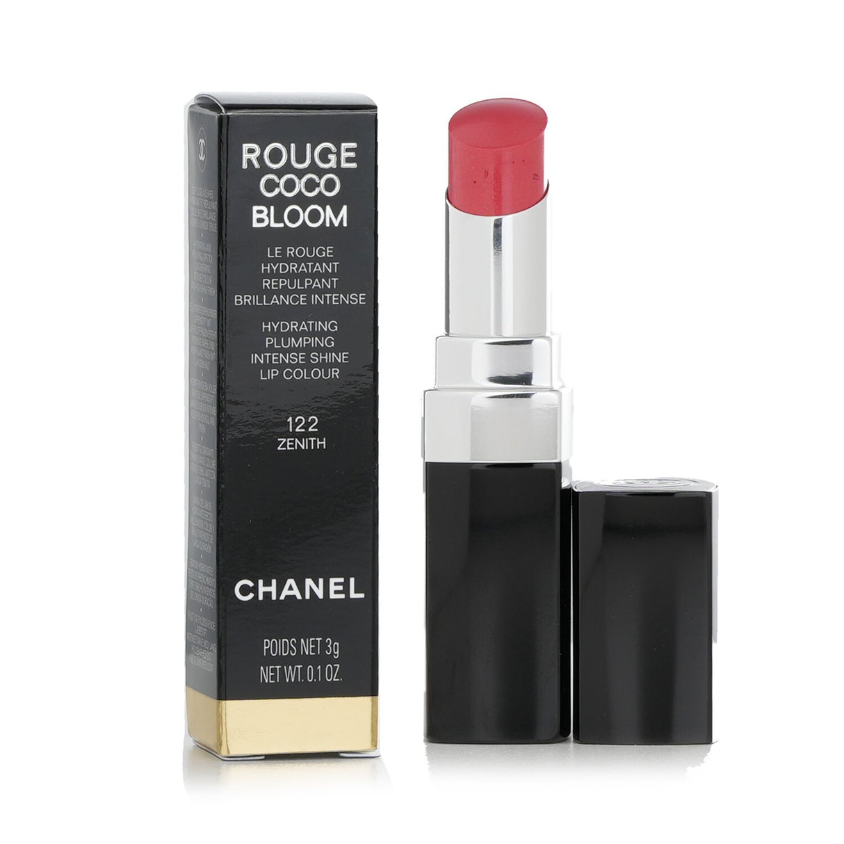 Chanel Rouge Coco Bloom #122 Ze: Hydrating, plumping lipstick with intense shine and a unique two-phase formula for vibrant, supple lips.