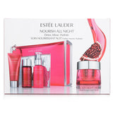 Estee Lauder's Nutritious Super-Pomegranate Nourish Night Set with creme, lotion, and cleansing foam for radiant skin renewal.