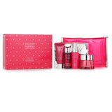 Estee Lauder Nutritious Super-Pomegranate night skincare set includes night cream, lotion, cleansing foam, and travel bag.