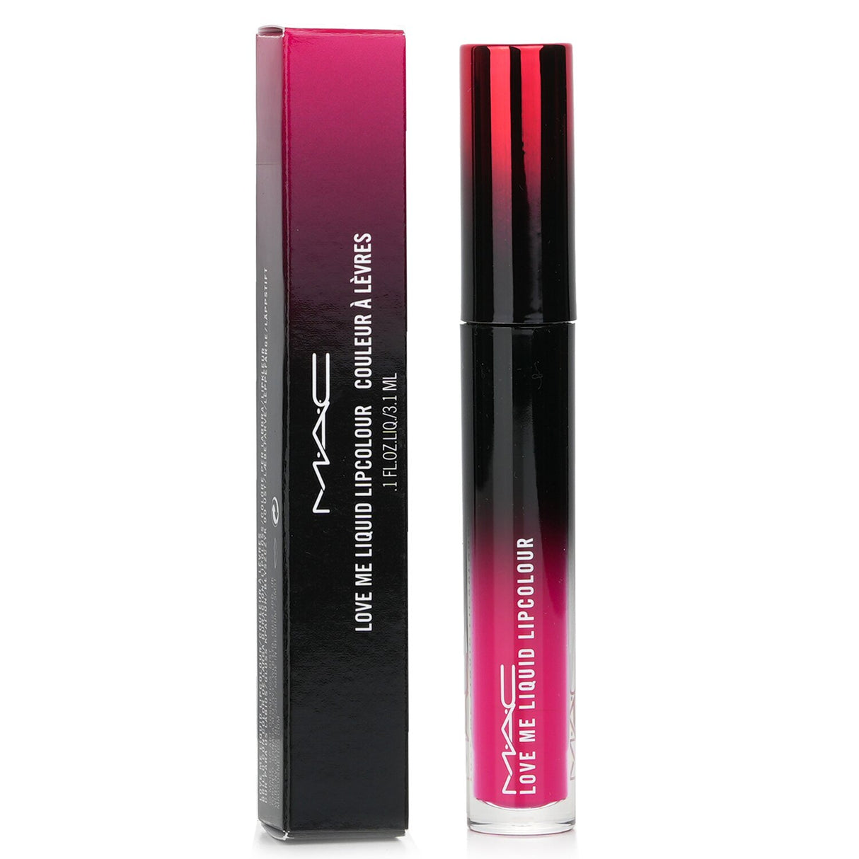 Bright fuchsia liquid lipstick with hydrating formula, offers full-coverage, satin finish, and 12-hour non-feathering wear.