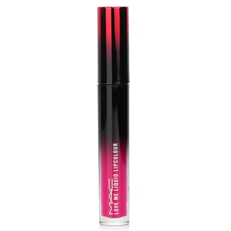 Bright fuchsia liquid lipstick from MAC, featuring a creamy formula for full coverage and 12-hour non-feathering wear.