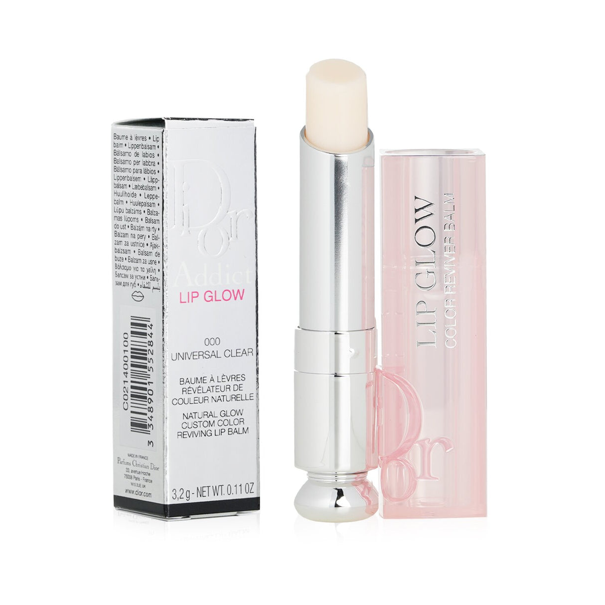 Dior Addict Lip Glow Reviving Lip Balm #000 Universal Clear enhances lips with color, hydration, and SPF 10 protection.