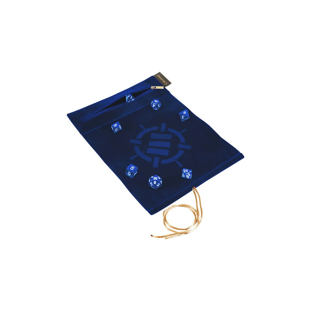 ENHANCE Tabletop Roll on a Scroll Dice Case and 7pc Acrylic Dice Set - Blue
