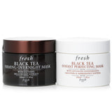 Set of Fresh Black Tea Age-Delay masks for radiant skin: Instant Perfecting and Firming Overnight, 100ml each, for anti-aging benefits.