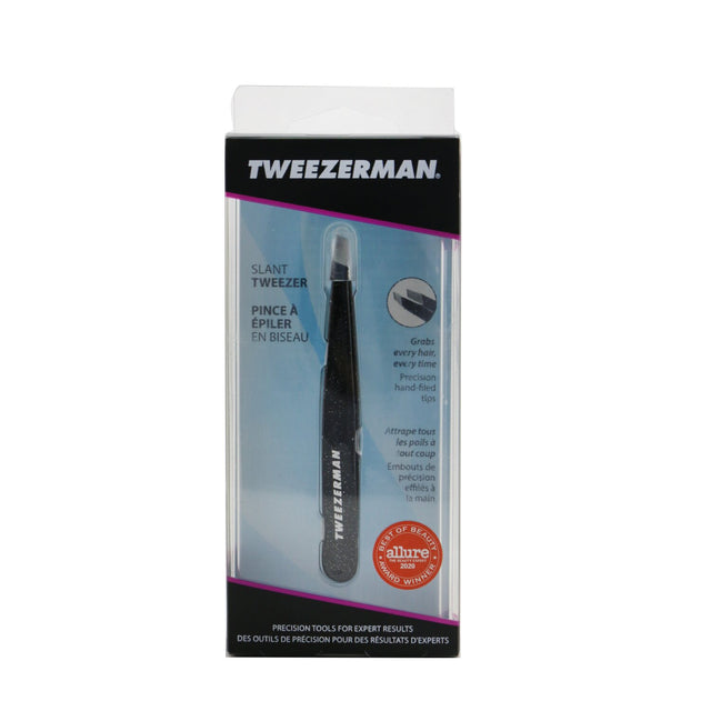 Tweezerman Slant Tweezer in Dusted Onyx with precision tips for flawless eyebrow shaping and effortless grooming.