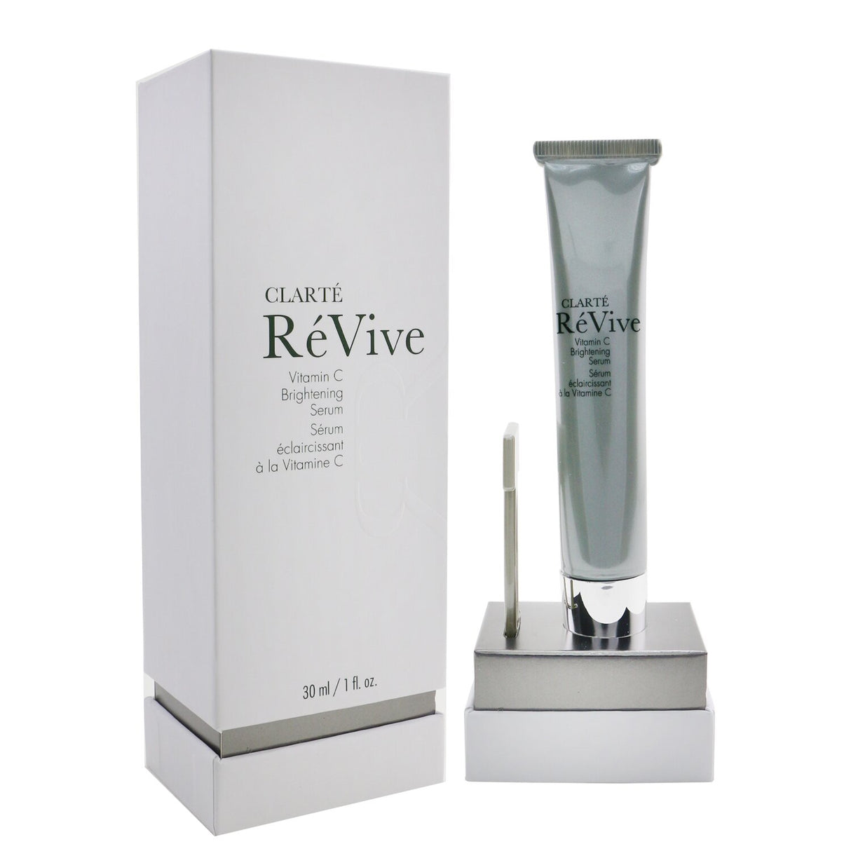 ReVive Clarte Vitamin Brightening Serum in dual-chamber design, featuring Vitamin C and hydration for brighter, youthful skin.