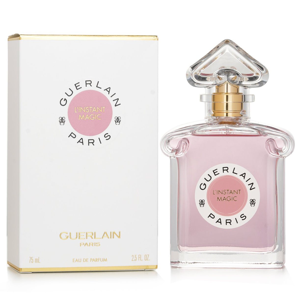 Guerlain L'Instant Magic Eau De Parfum in elegant 75ml bottle, featuring woody floral musk notes for a sophisticated scent.