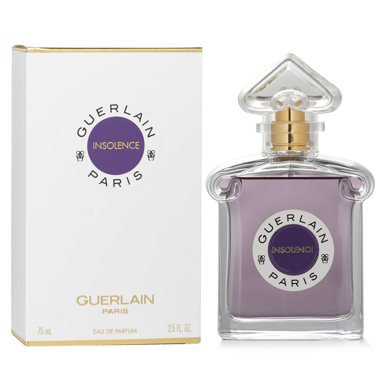 Guerlain Insolence Eau De Parfum in an Art Nouveau-inspired bottle, featuring floral fruity notes of red berries, violets, and iris.