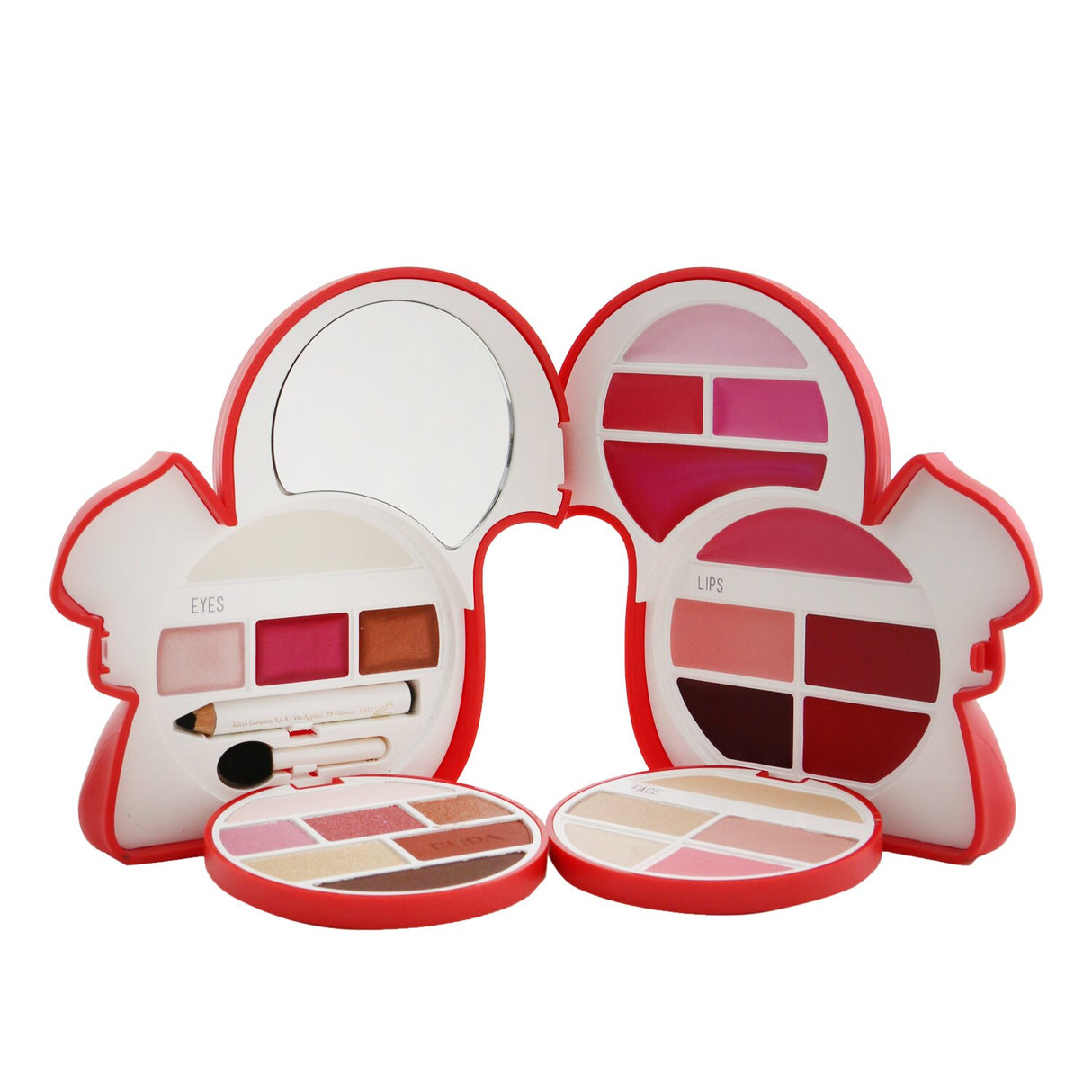 Pupa Squirrel 4 Kit - #004, a versatile makeup set featuring face highlighters, eyeshadows, blushes, lip colors, and applicator.