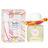 Elegant 50ml bottle of Hermes Twilly D'Hermes Eau Ginger with floral, spicy notes and silk ribbon, perfect for modern women.