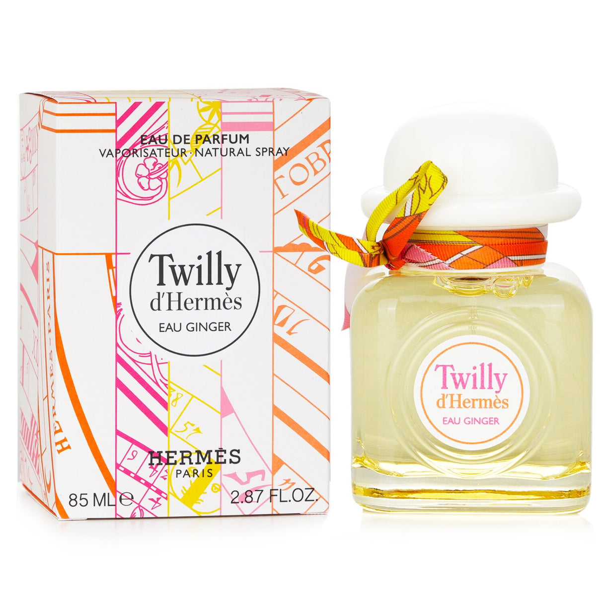 Hermes Twilly D'Hermes Eau Ginger perfume in a stylish bottle with silk ribbon, featuring floral and woody notes.