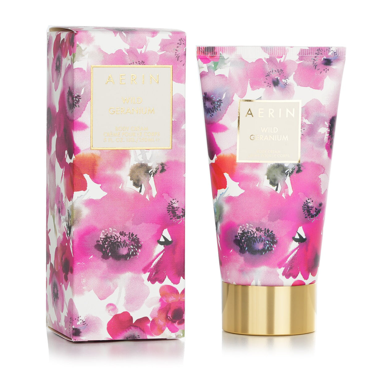 Luxurious Aerin Wild Geranium Body Cream in a 150ml jar, hydrates skin with a floral green scent, leaving it soft and smooth.