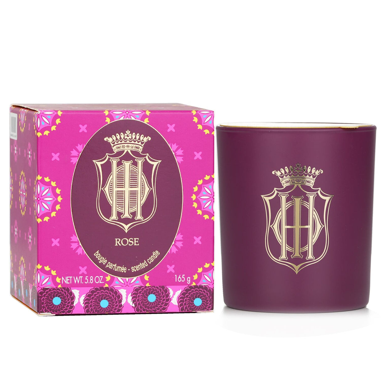 Luxurious Sisley Rose Candle in burgundy glass, 165g, emits a delicate rose scent, creating a calming ambiance for 45 hours.
